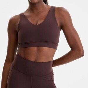 Sweaty Betty Ultimate Yoga Voop Bra Sable Brown Recycled Sweat Wicking Quick Dry